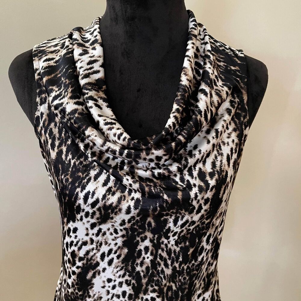 Alfani Cowl Neck Animal Print Sleeveless Blouse Size Medium Career Stylish